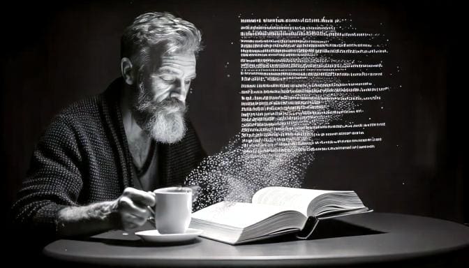 man studying the bible sitting in his study having coffee