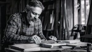 master carpenter in his workshop effectively using his tools to create a masterpiece