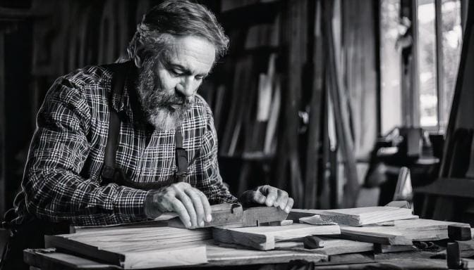 master carpenter in his workshop effectively using his tools to create a masterpiece