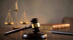 Gavel, scales and law book